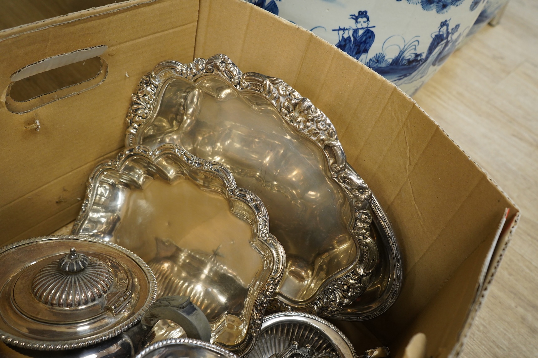 A pair of George III Old Sheffield plate candlesticks Mappin & Webb tea service